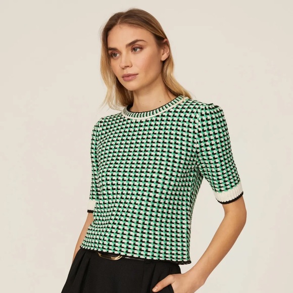 Maje Tops - Maje Black and Green Checkered Short Sleeve Top